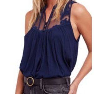 Free People Navy Western Romance Tank - Small